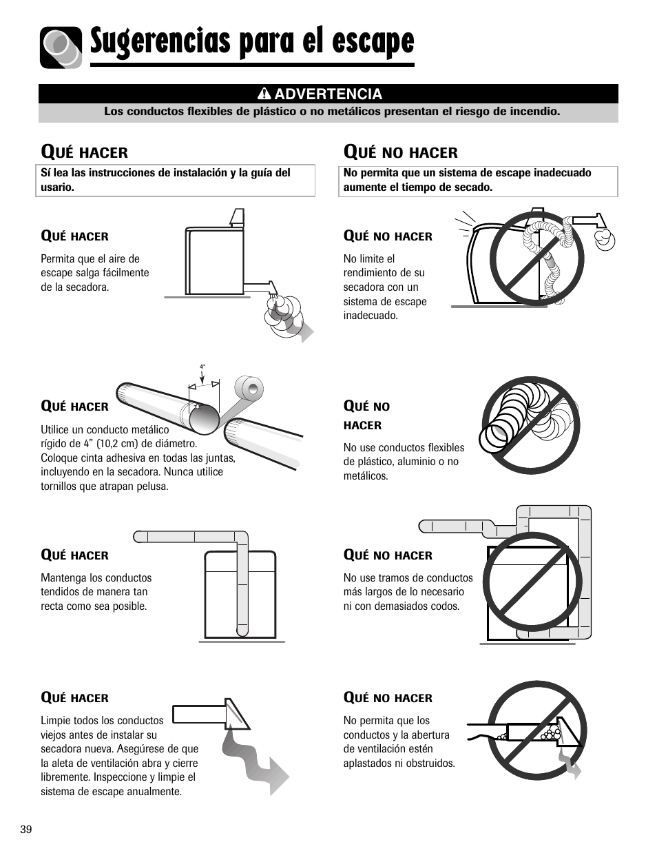 Sugerencias para el escape | Amana ND-1 User Manual | Page 40 / 44