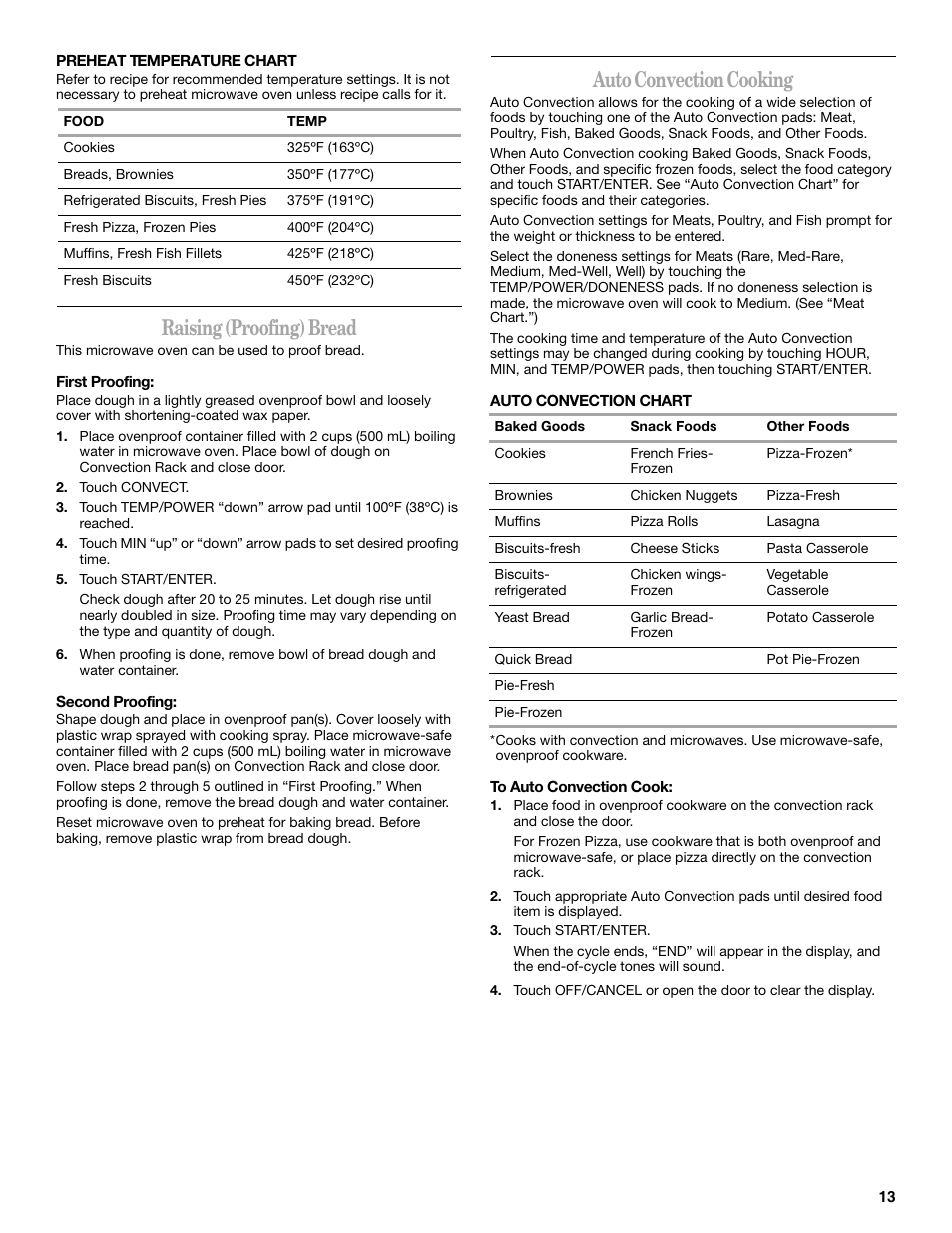 Raising (proofing) bread, Auto convection cooking | Amana AMC7159TA User Manual | Page 13 / 20