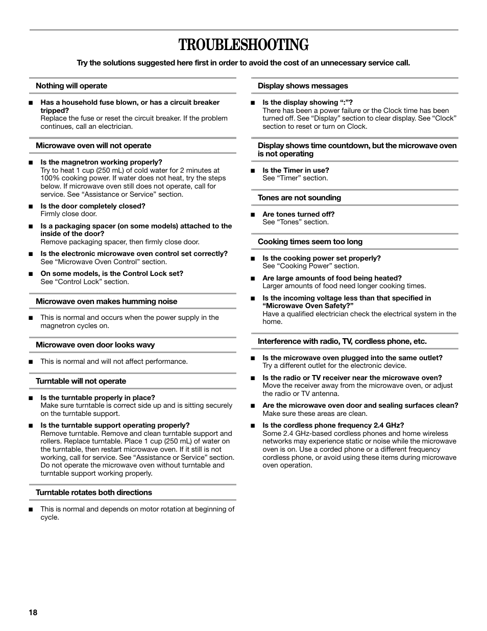 Troubleshooting | Amana AMC7159TA User Manual | Page 18 / 20
