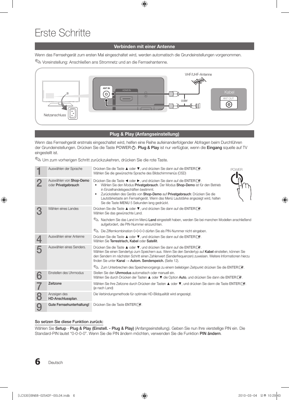 Erste schritte | Samsung LE40C530F1W User Manual | Page 82 / 153