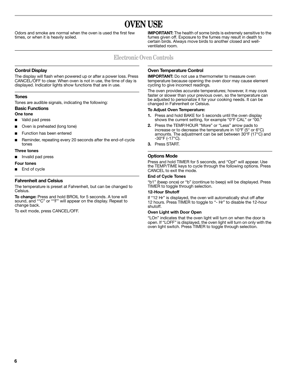 Oven use, Electronic oven controls | Amana ELECTRIC RANGE W10419394A User Manual | Page 6 / 16