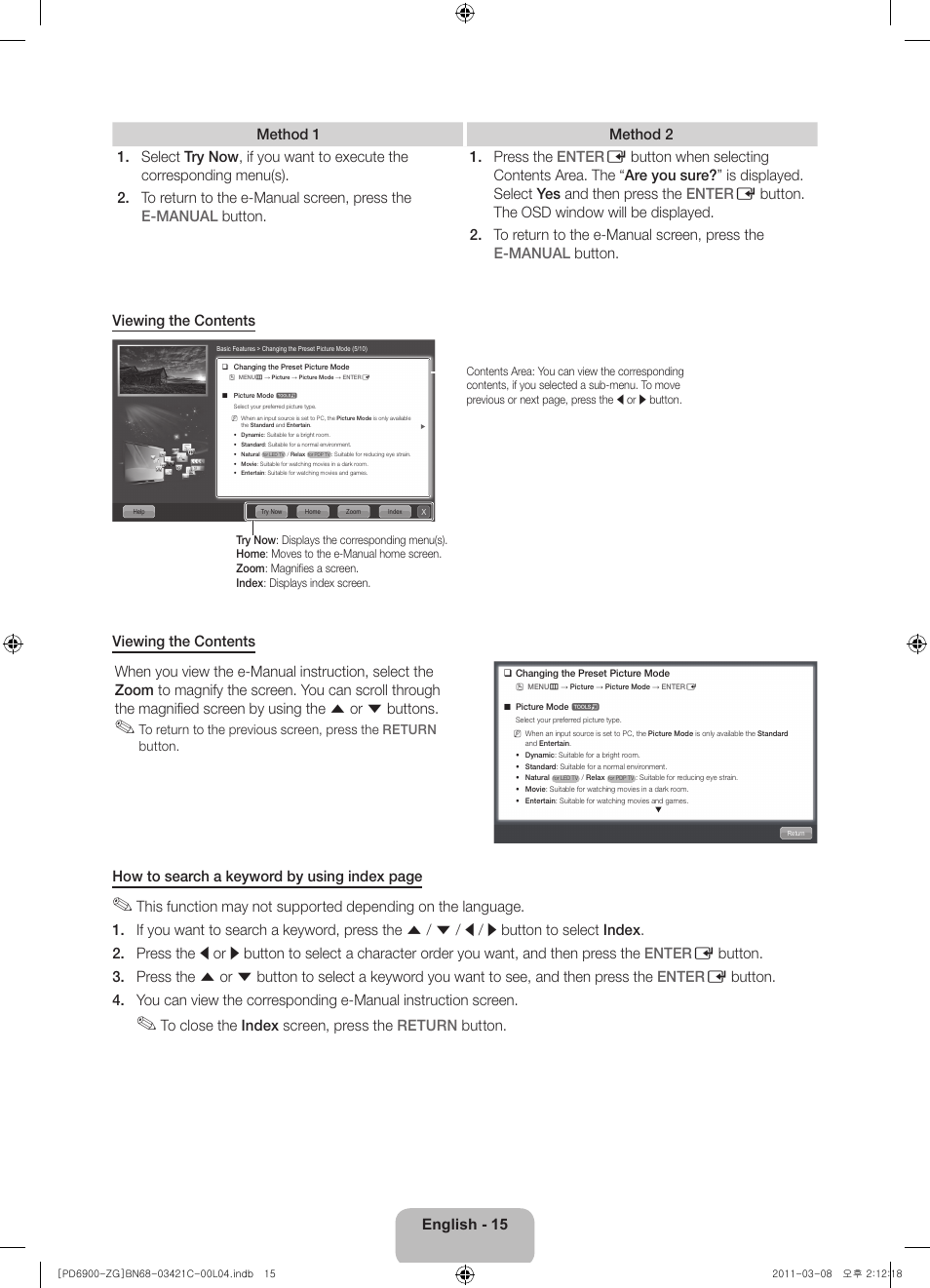 How to search a keyword by using index page | Samsung PS59D6900DS User Manual | Page 15 / 78