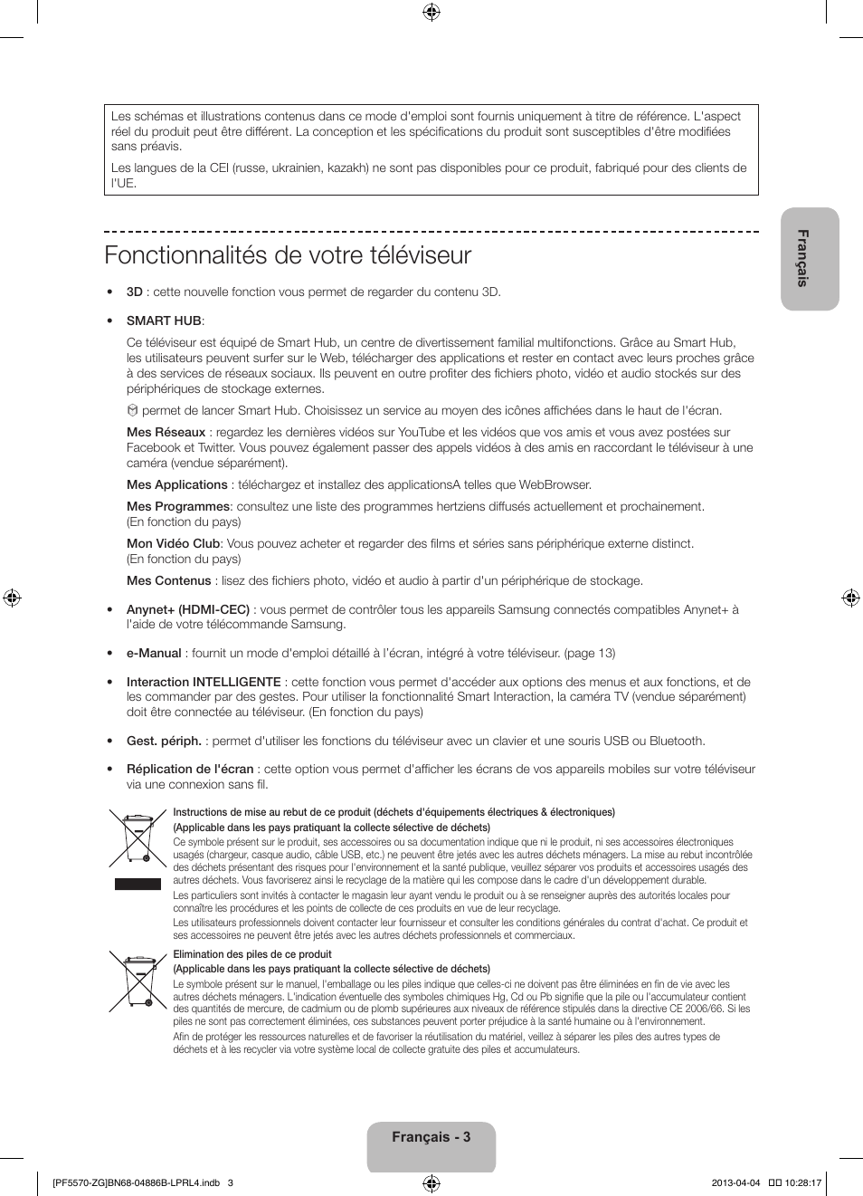 Fonctionnalités de votre téléviseur | Samsung PS60F5570SS User Manual | Page 27 / 97