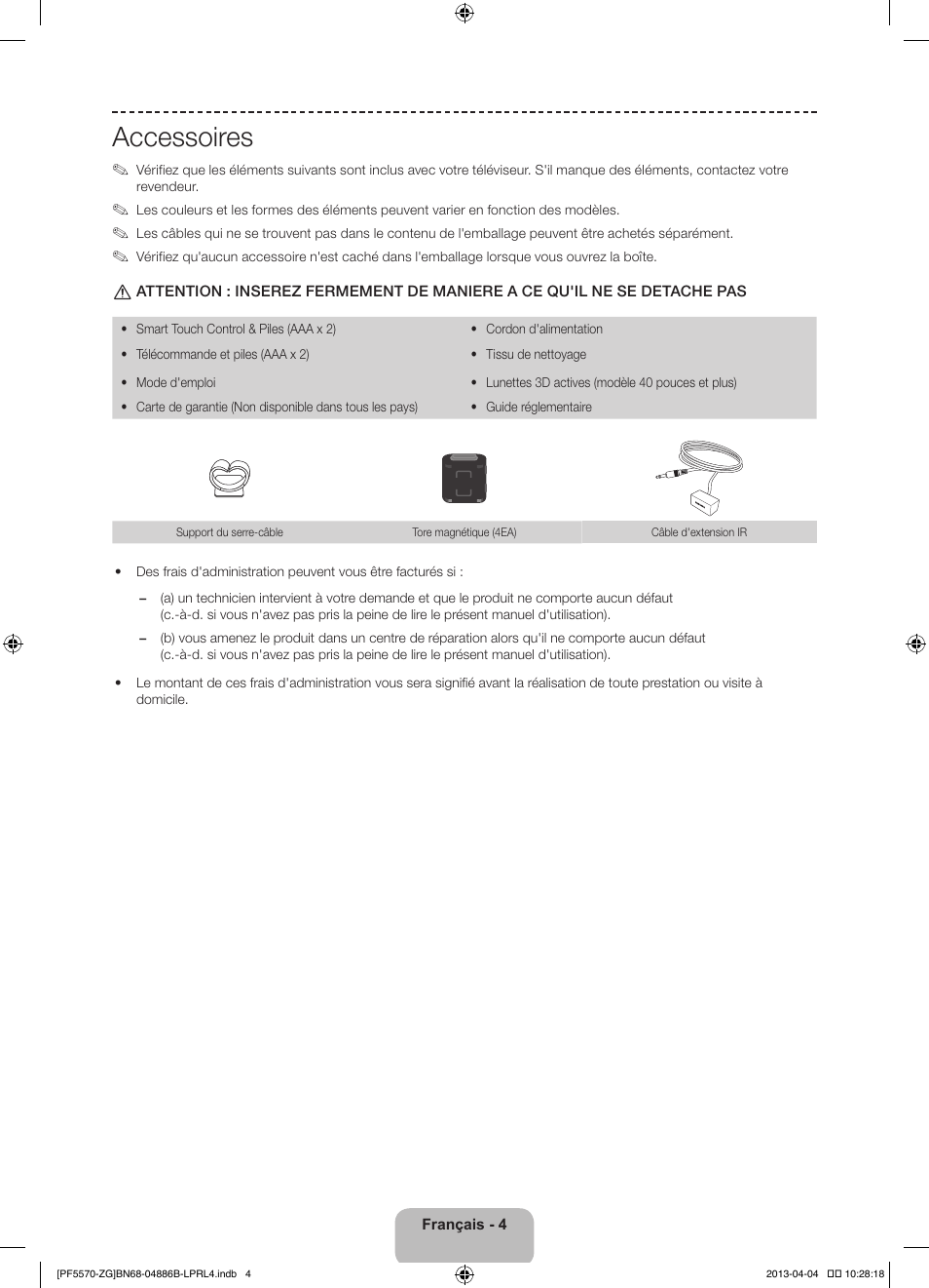Accessoires | Samsung PS60F5570SS User Manual | Page 28 / 97