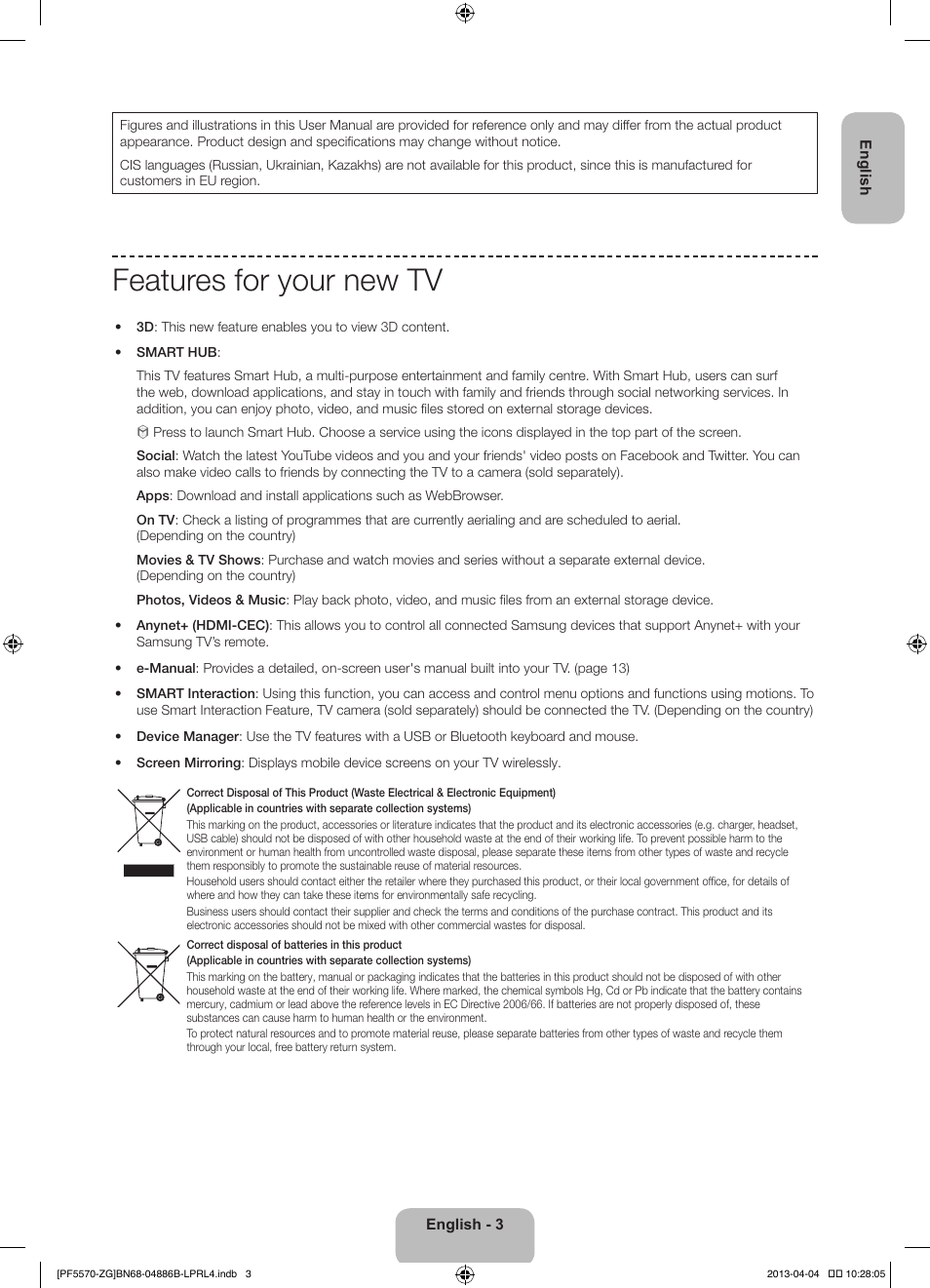 Features for your new tv | Samsung PS60F5570SS User Manual | Page 3 / 97