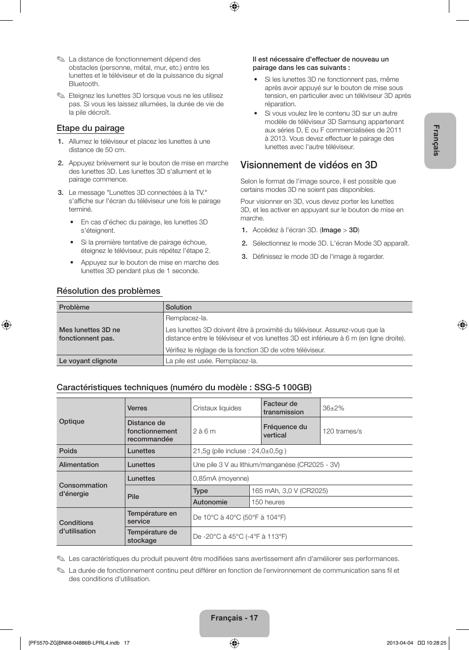 Visionnement de vidéos en 3d | Samsung PS60F5570SS User Manual | Page 41 / 97