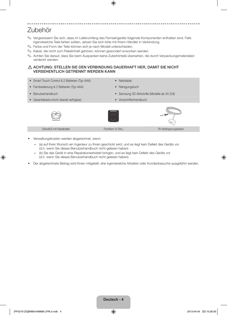 Zubehör | Samsung PS60F5570SS User Manual | Page 52 / 97
