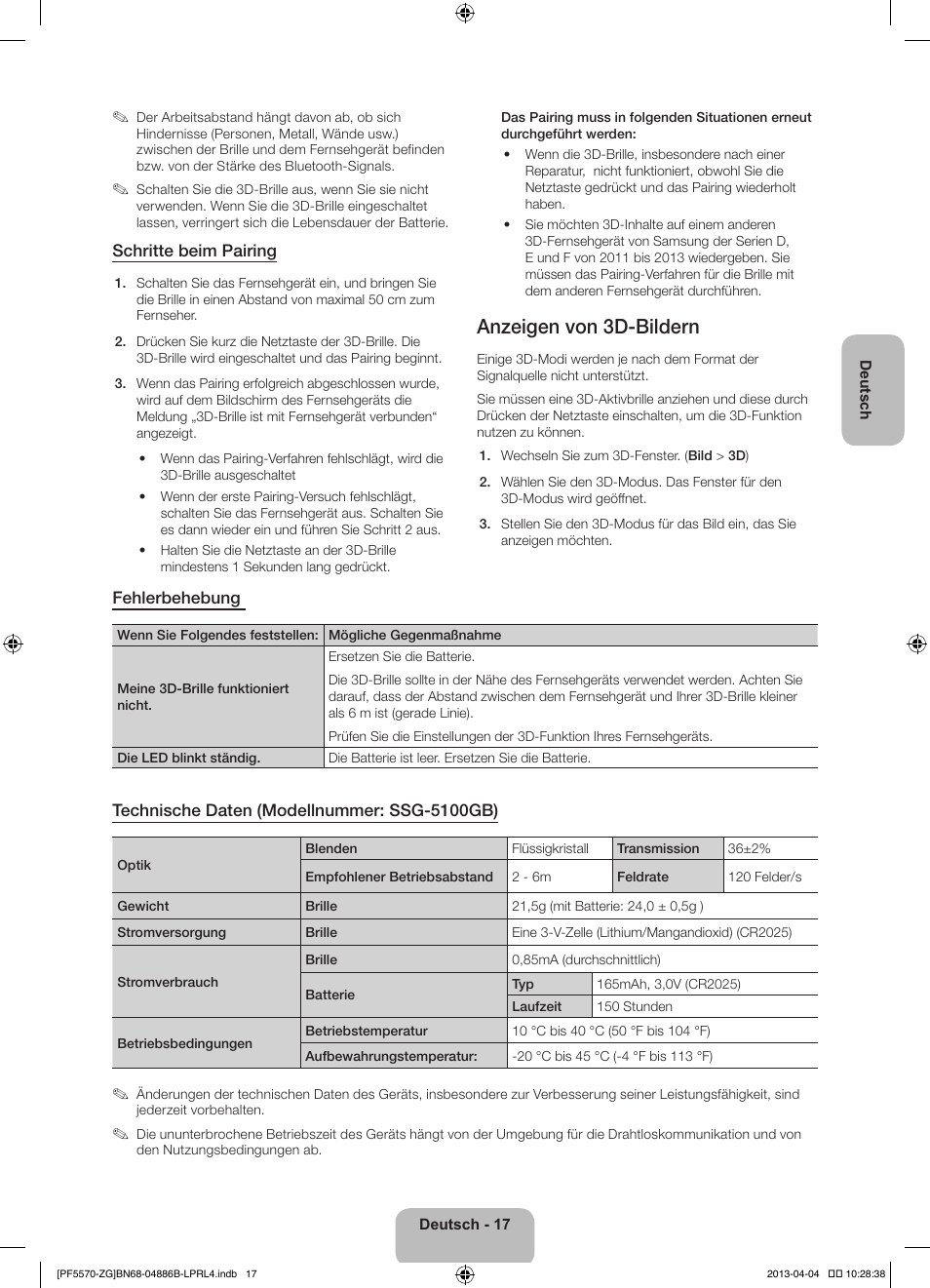 Anzeigen von 3d-bildern | Samsung PS60F5570SS User Manual | Page 65 / 97