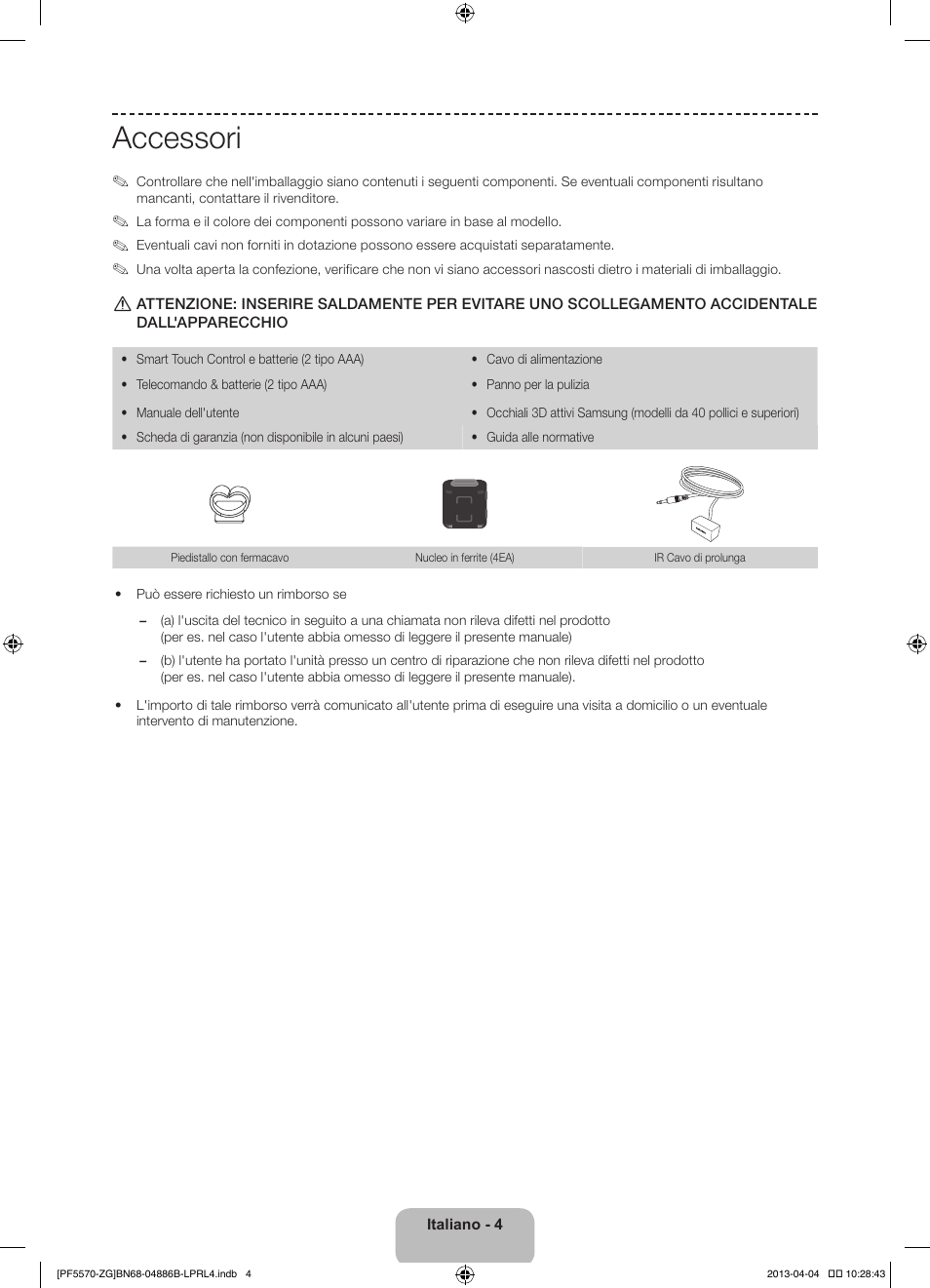 Accessori | Samsung PS60F5570SS User Manual | Page 76 / 97