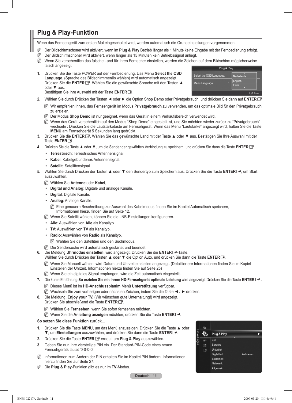 Plug & play-funktion | Samsung PS50B679S1S User Manual | Page 102 / 339