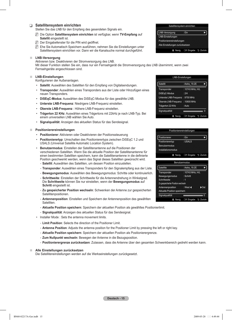 Satellitensystem einrichten | Samsung PS50B679S1S User Manual | Page 106 / 339