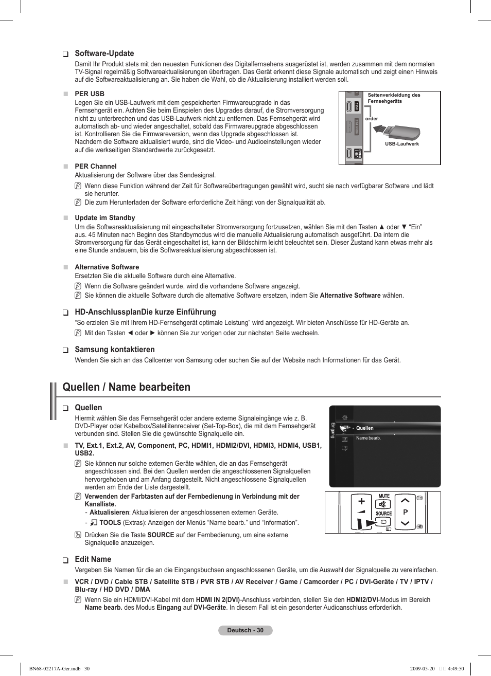 Quellen / name bearbeiten | Samsung PS50B679S1S User Manual | Page 121 / 339