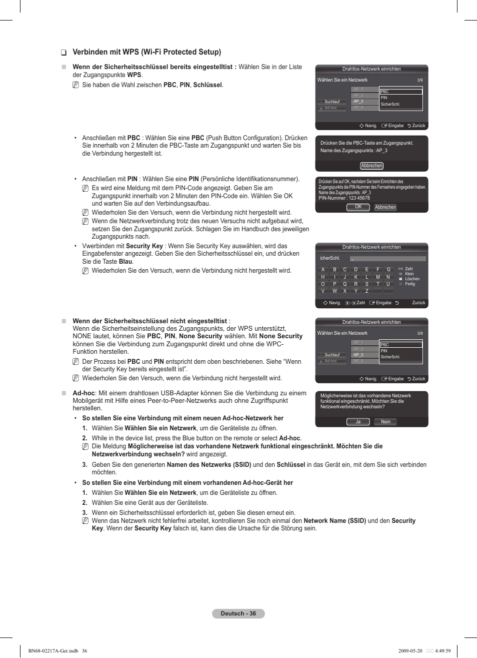 Verbinden mit wps (wi-fi protected setup) | Samsung PS50B679S1S User Manual | Page 127 / 339