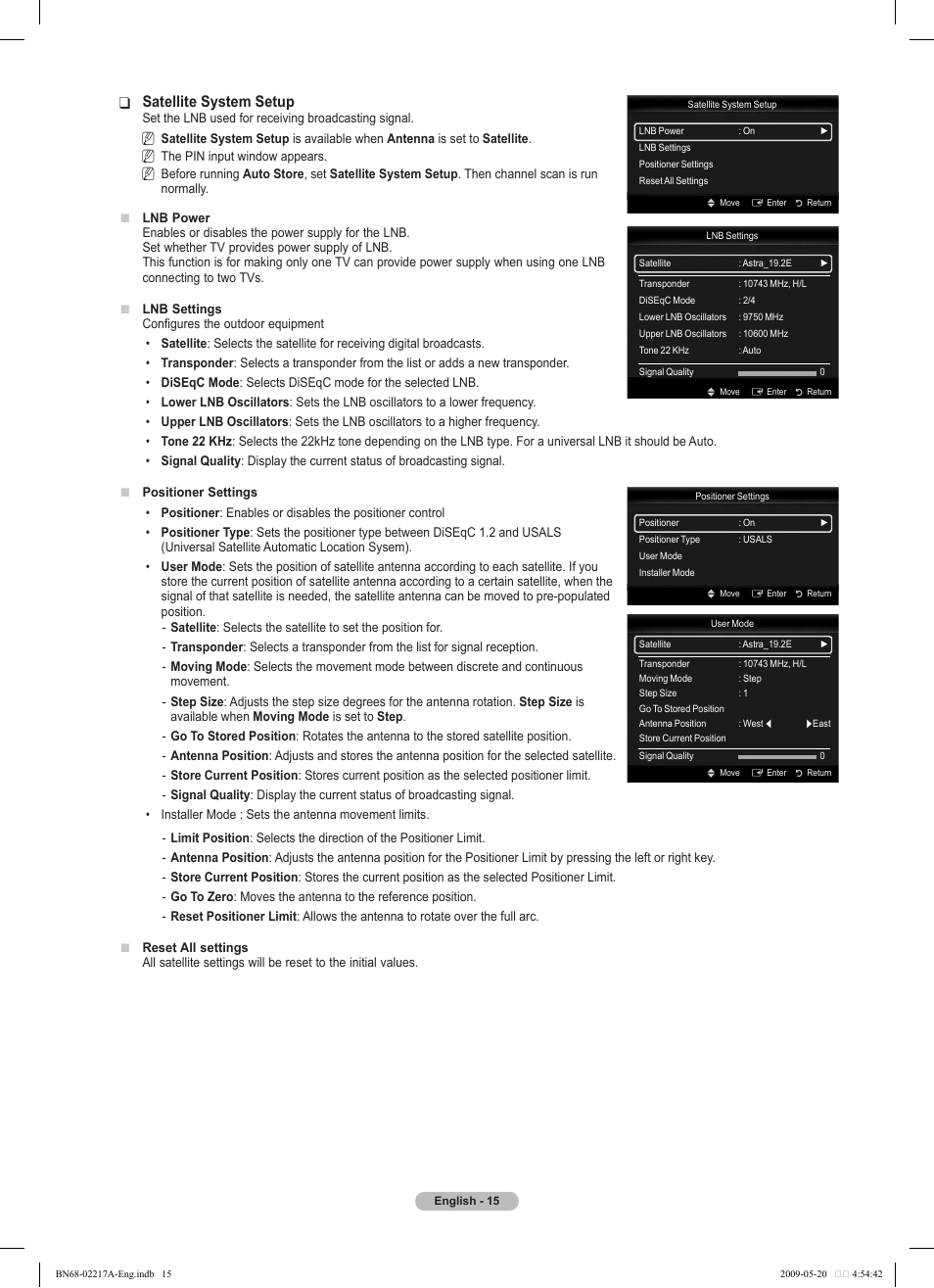 Satellite system setup | Samsung PS50B679S1S User Manual | Page 15 / 339