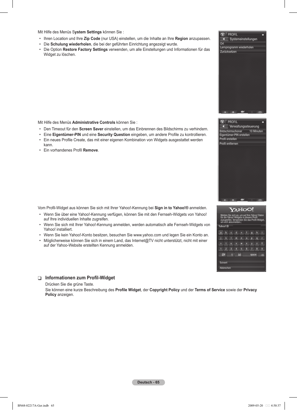 Informationen zum profil-widget | Samsung PS50B679S1S User Manual | Page 156 / 339