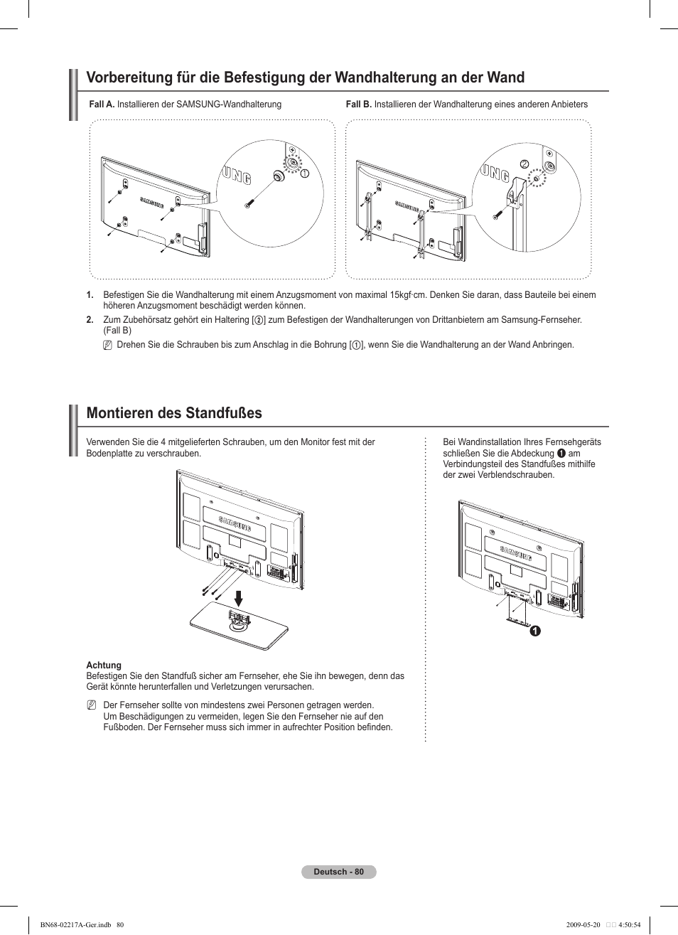 Montieren des standfußes | Samsung PS50B679S1S User Manual | Page 171 / 339