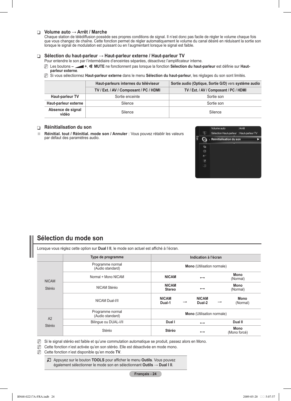 Sélection du mode son | Samsung PS50B679S1S User Manual | Page 197 / 339