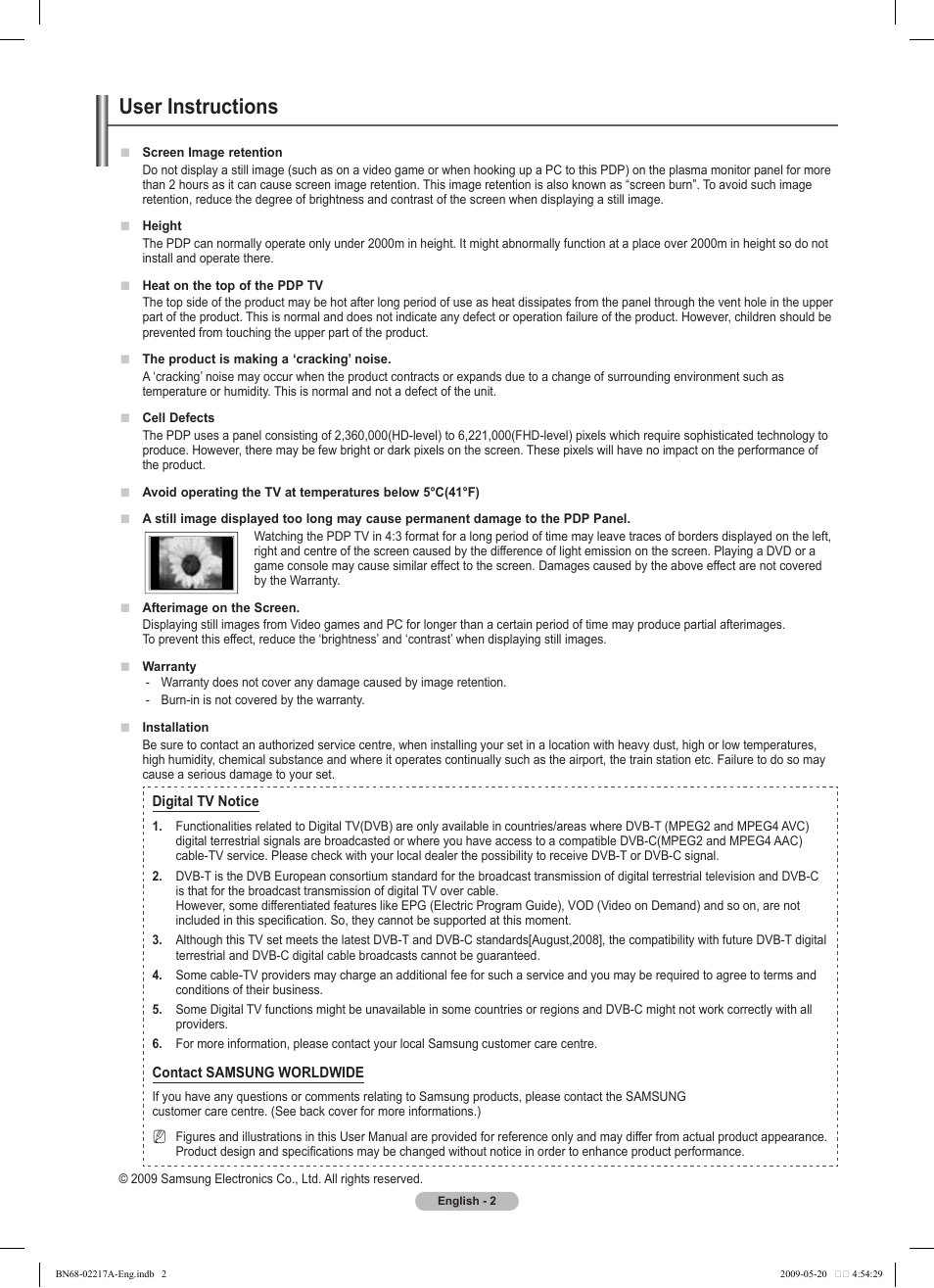 User instructions | Samsung PS50B679S1S User Manual | Page 2 / 339