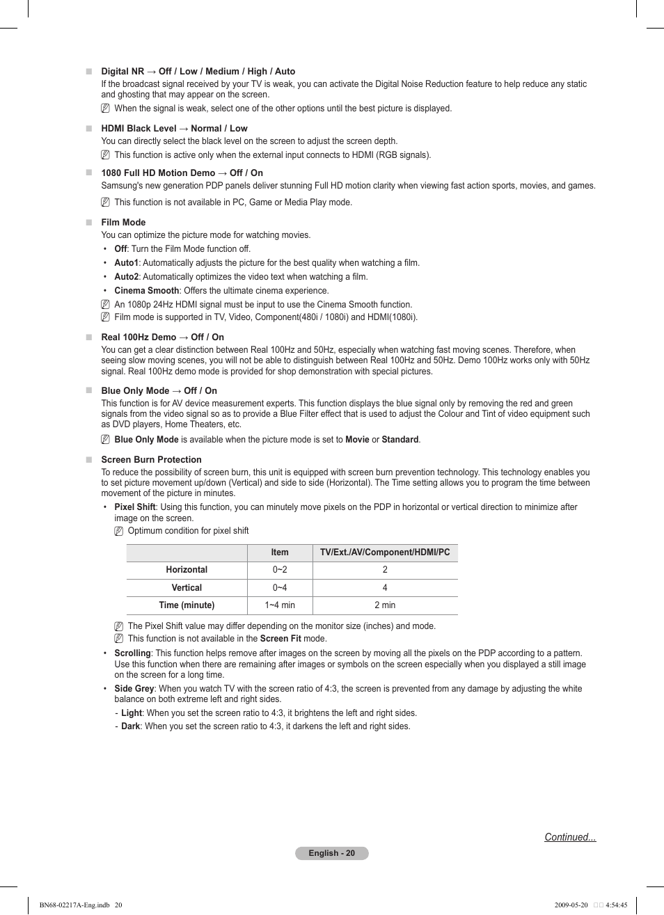 Samsung PS50B679S1S User Manual | Page 20 / 339