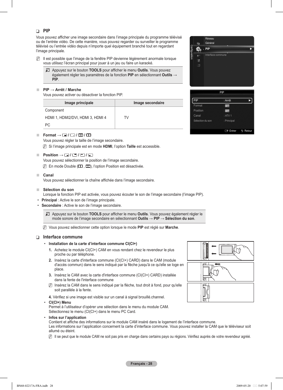 Interface commune | Samsung PS50B679S1S User Manual | Page 201 / 339