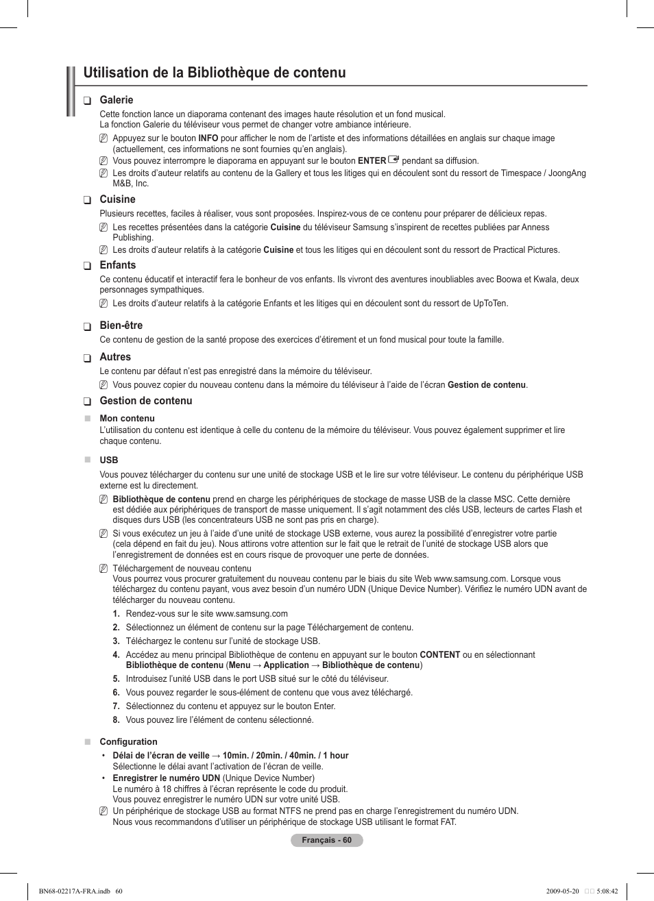 Utilisation de la bibliothèque de contenu | Samsung PS50B679S1S User Manual | Page 233 / 339