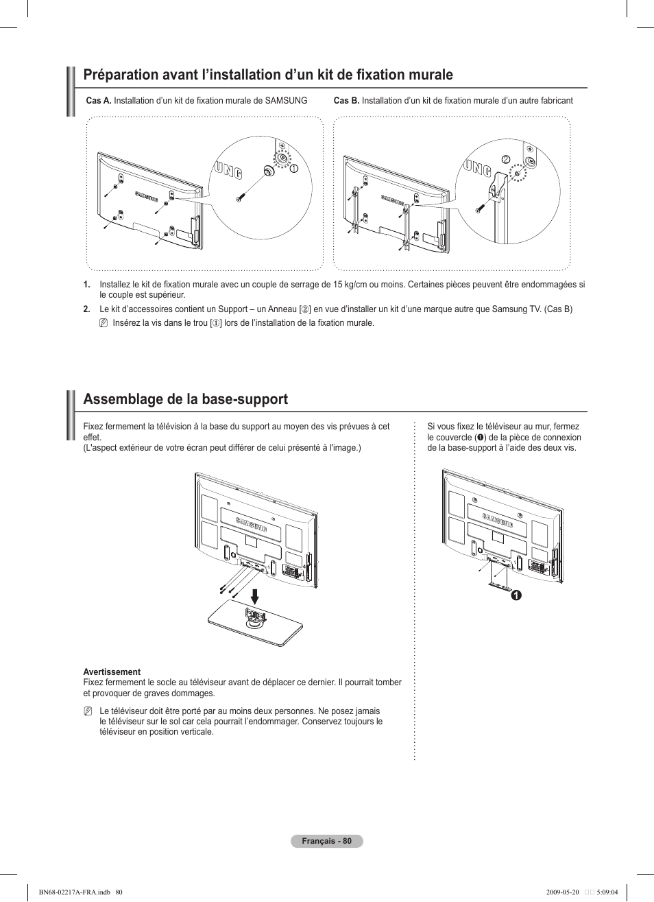 Assemblage de la base-support | Samsung PS50B679S1S User Manual | Page 253 / 339