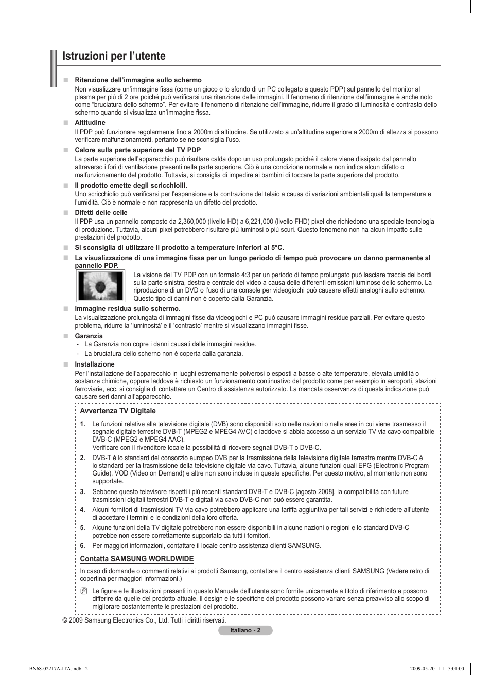 Istruzioni per l’utente | Samsung PS50B679S1S User Manual | Page 257 / 339