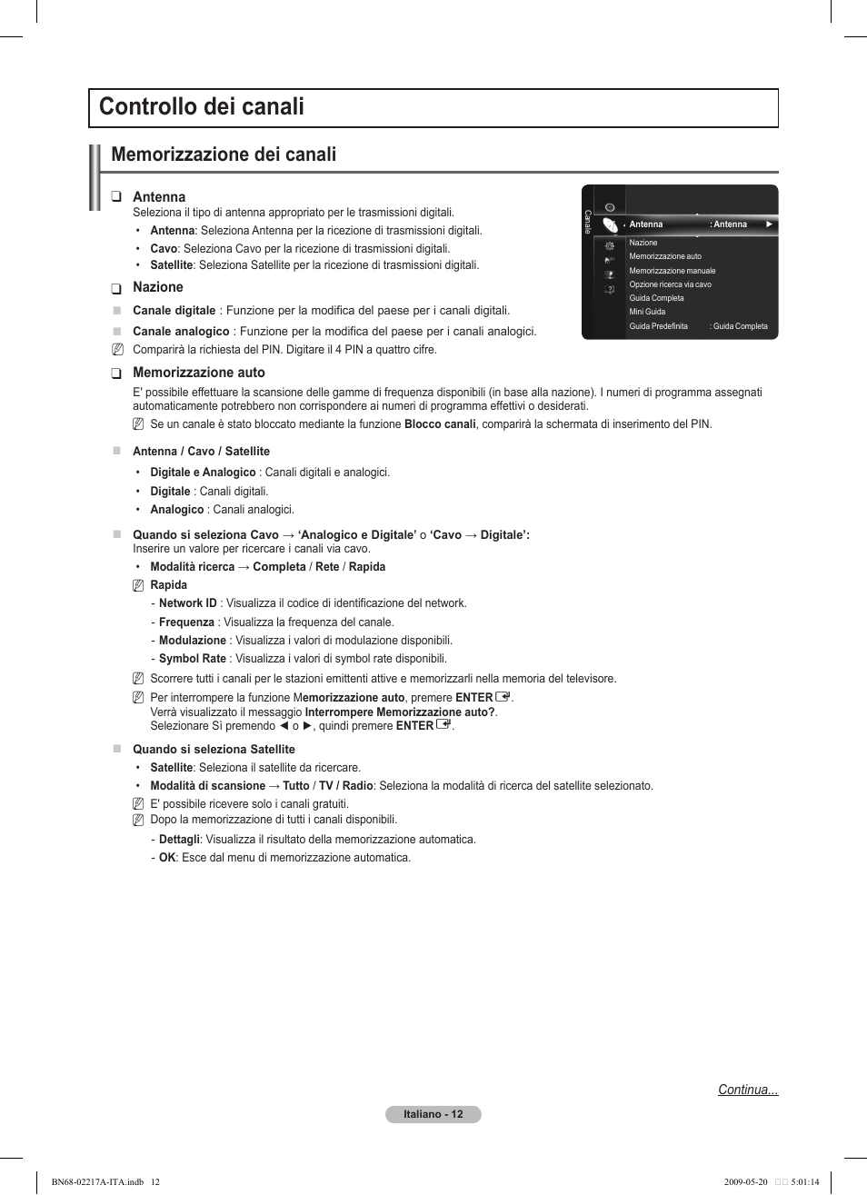 Controllo dei canali | Samsung PS50B679S1S User Manual | Page 267 / 339