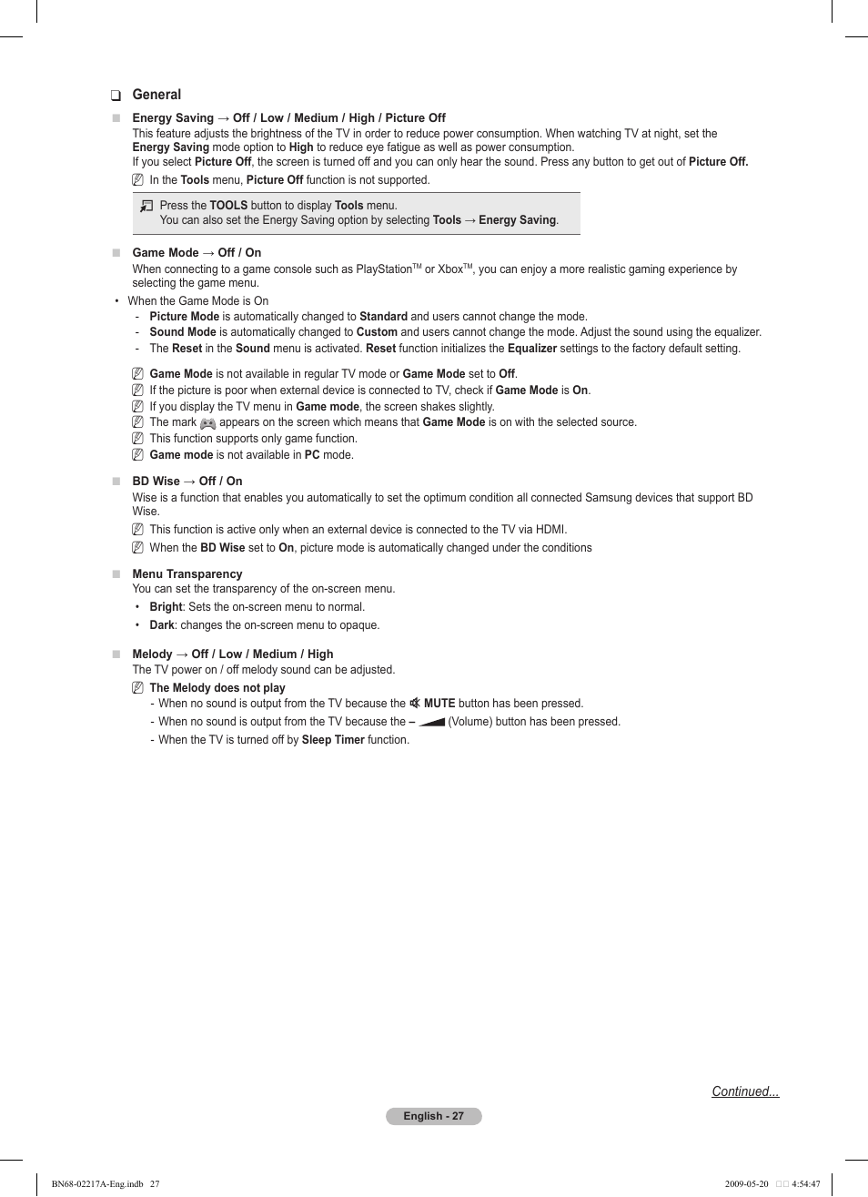 Samsung PS50B679S1S User Manual | Page 27 / 339