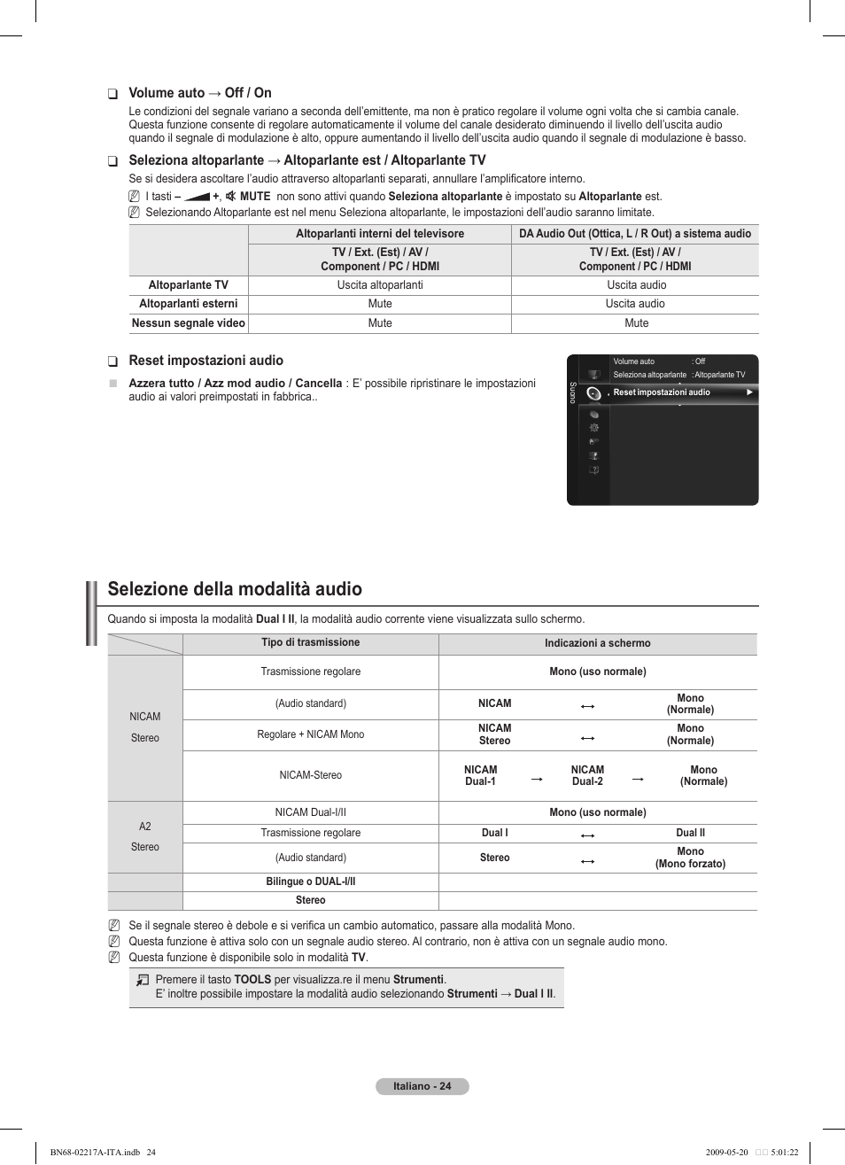 Selezione della modalità audio | Samsung PS50B679S1S User Manual | Page 279 / 339