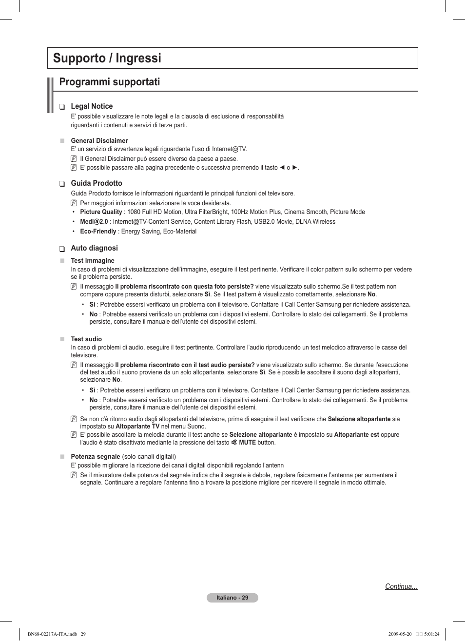Supporto / ingressi, Programmi supportati | Samsung PS50B679S1S User Manual | Page 284 / 339