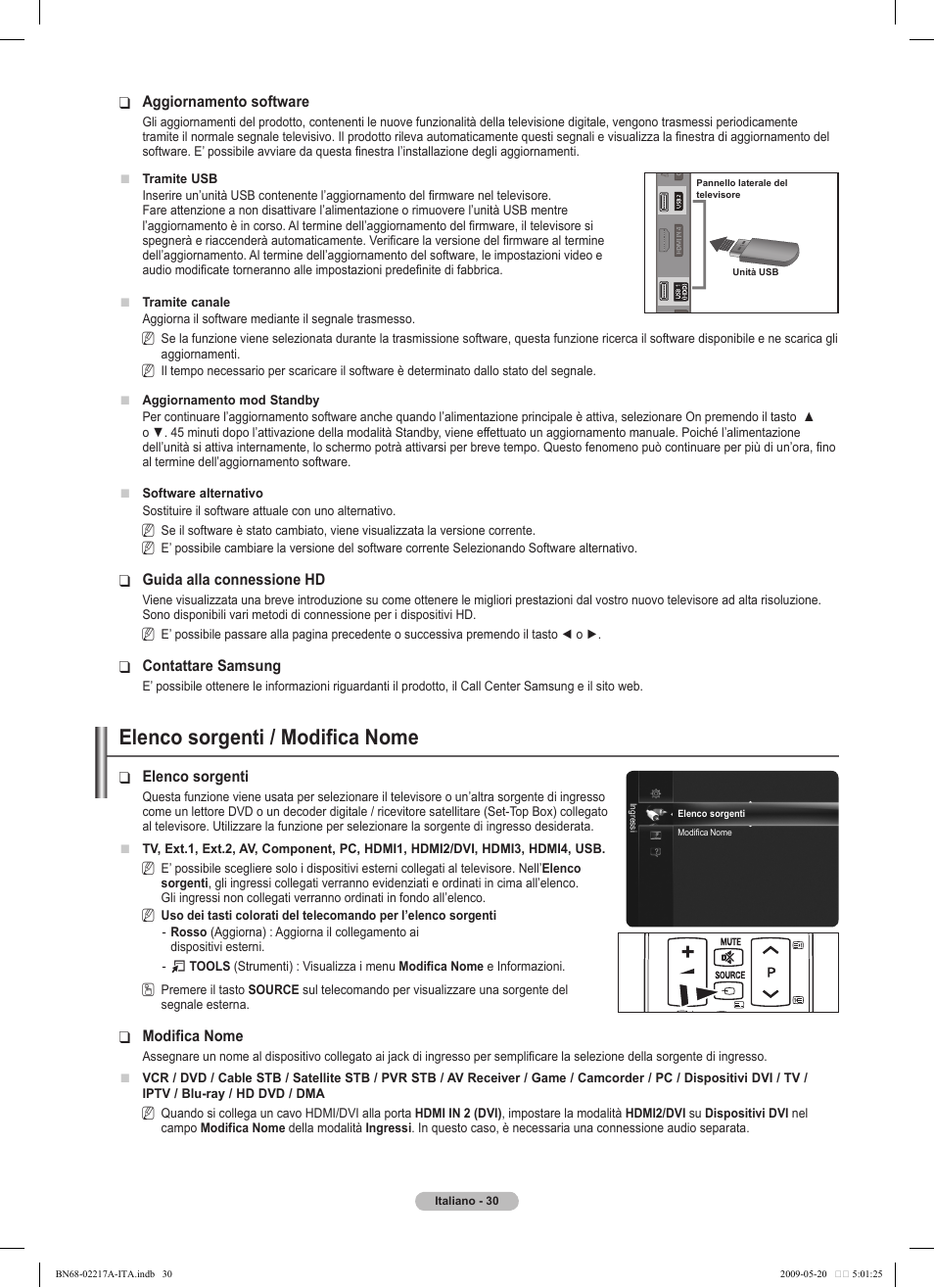 Elenco sorgenti / modifica nome | Samsung PS50B679S1S User Manual | Page 285 / 339