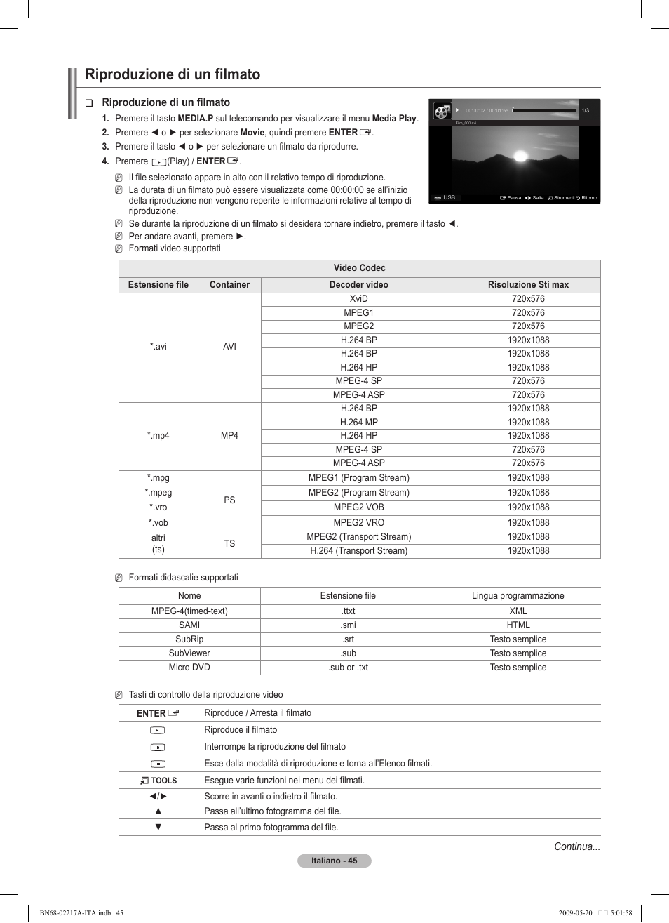 Riproduzione di un filmato | Samsung PS50B679S1S User Manual | Page 300 / 339