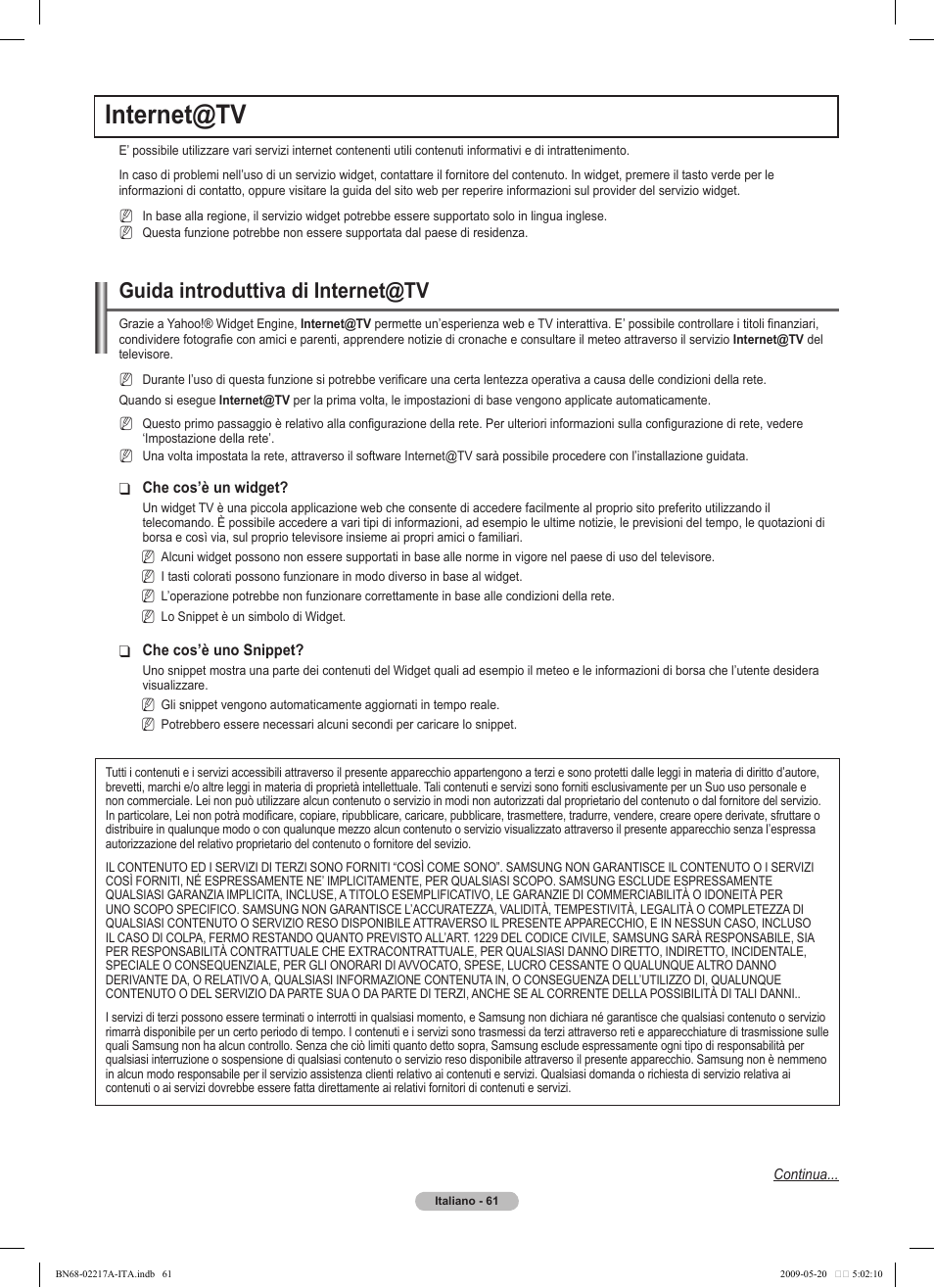 Internet@tv, Guida introduttiva di internet@tv | Samsung PS50B679S1S User Manual | Page 316 / 339