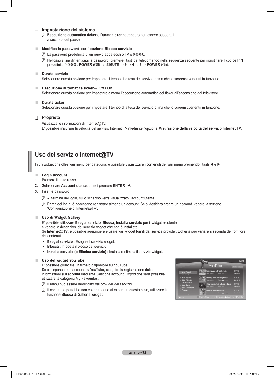 Uso del servizio internet@tv, Impostazione del sistema, Proprietà | Samsung PS50B679S1S User Manual | Page 327 / 339