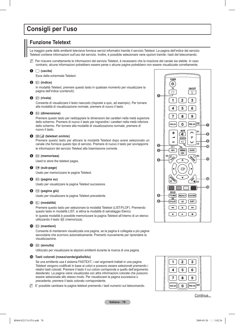 Consigli per l’uso, Funzione teletext | Samsung PS50B679S1S User Manual | Page 333 / 339