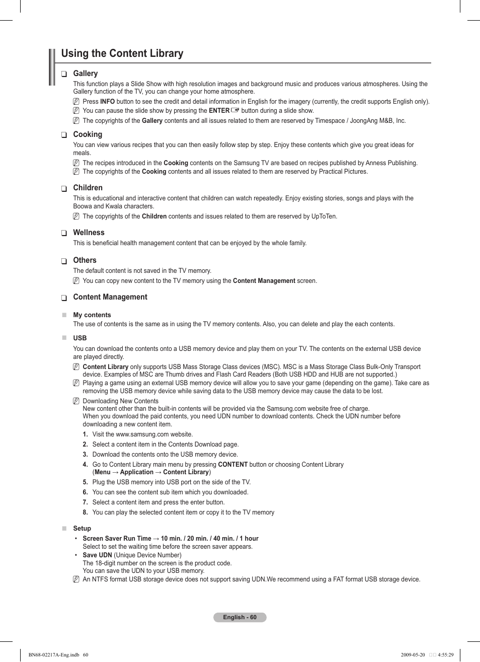 Using the content library | Samsung PS50B679S1S User Manual | Page 60 / 339