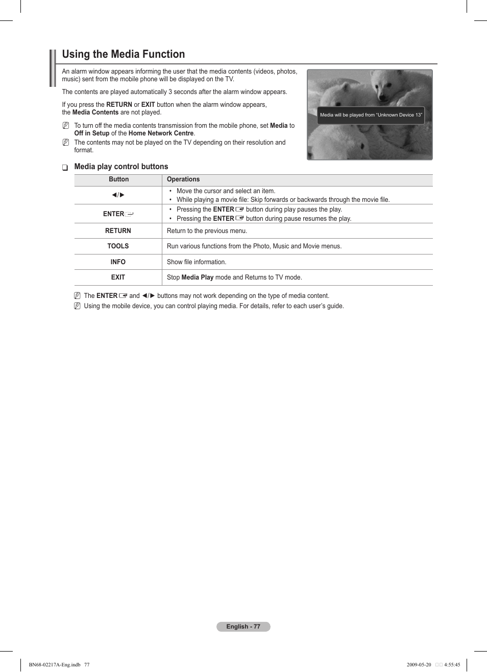 Using the media function | Samsung PS50B679S1S User Manual | Page 77 / 339