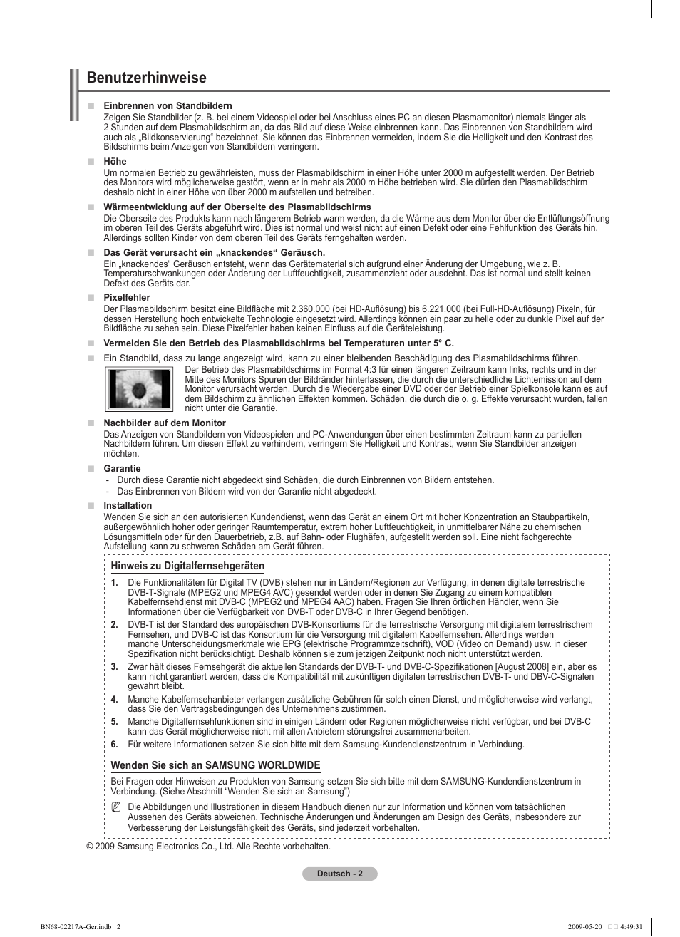 Benutzerhinweise | Samsung PS50B679S1S User Manual | Page 93 / 339