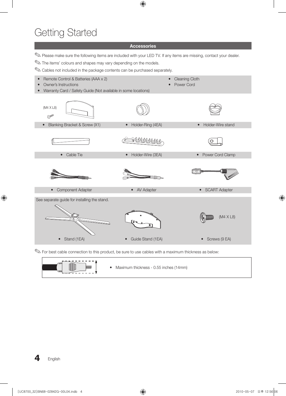 Getting started | Samsung UE32C8700XS User Manual | Page 4 / 249