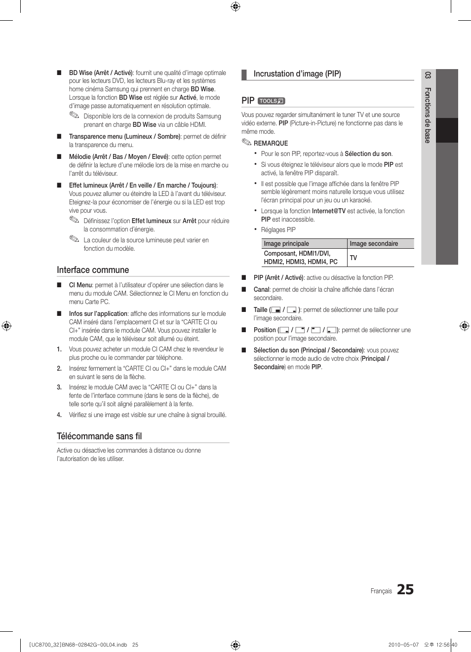 Interface commune, Télécommande sans fil | Samsung UE32C8700XS User Manual | Page 87 / 249