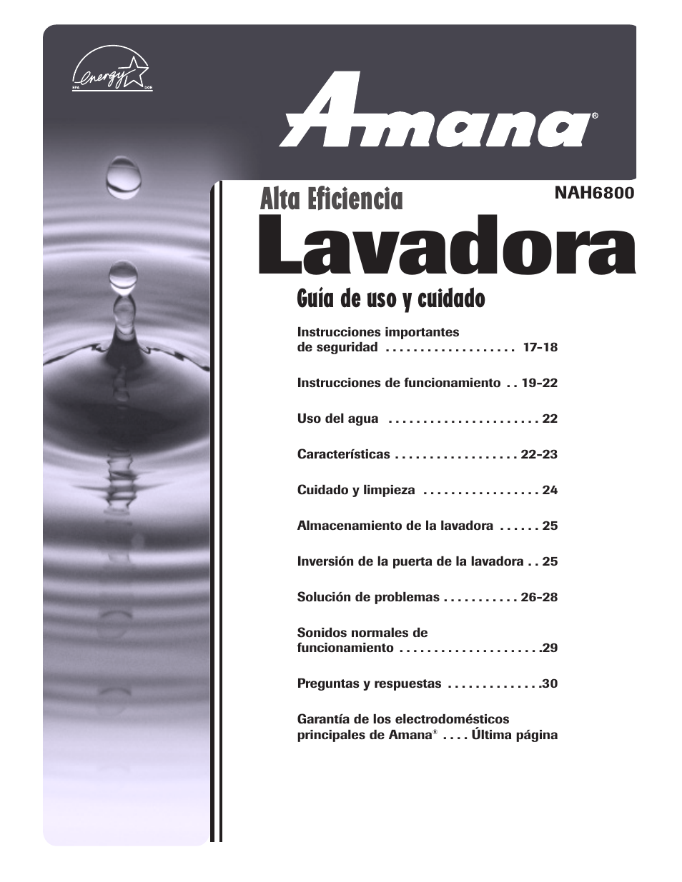 Lavadora, Alta eficiencia, Guía de uso y cuidado | Amana NAH6800 User Manual | Page 17 / 32