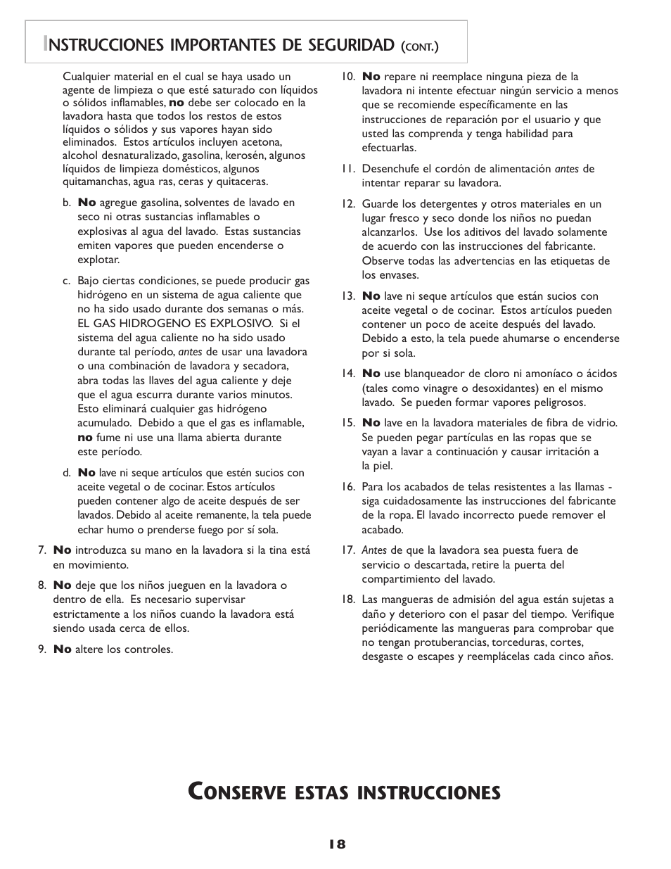 Onserve estas instrucciones, Nstrucciones importantes de seguridad | Amana NAH6800 User Manual | Page 19 / 32