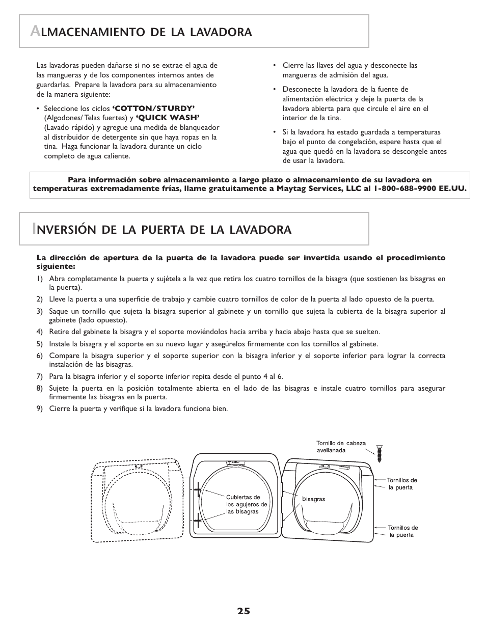 Lmacenamiento de la lavadora, Nversión de la puerta de la lavadora | Amana NAH6800 User Manual | Page 26 / 32