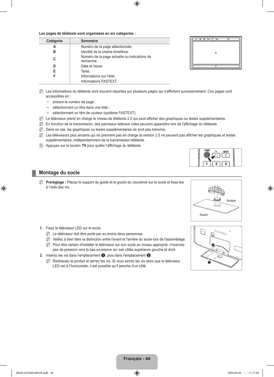Montage du socle | Samsung UE37B6000VP User Manual | Page 160 / 223