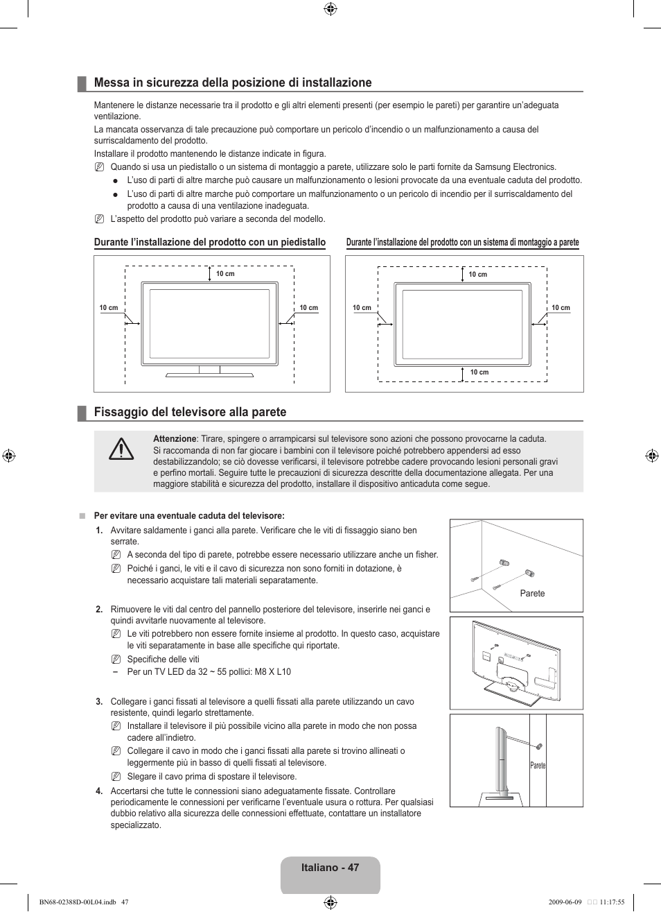 Fissaggio del televisore alla parete | Samsung UE37B6000VP User Manual | Page 214 / 223