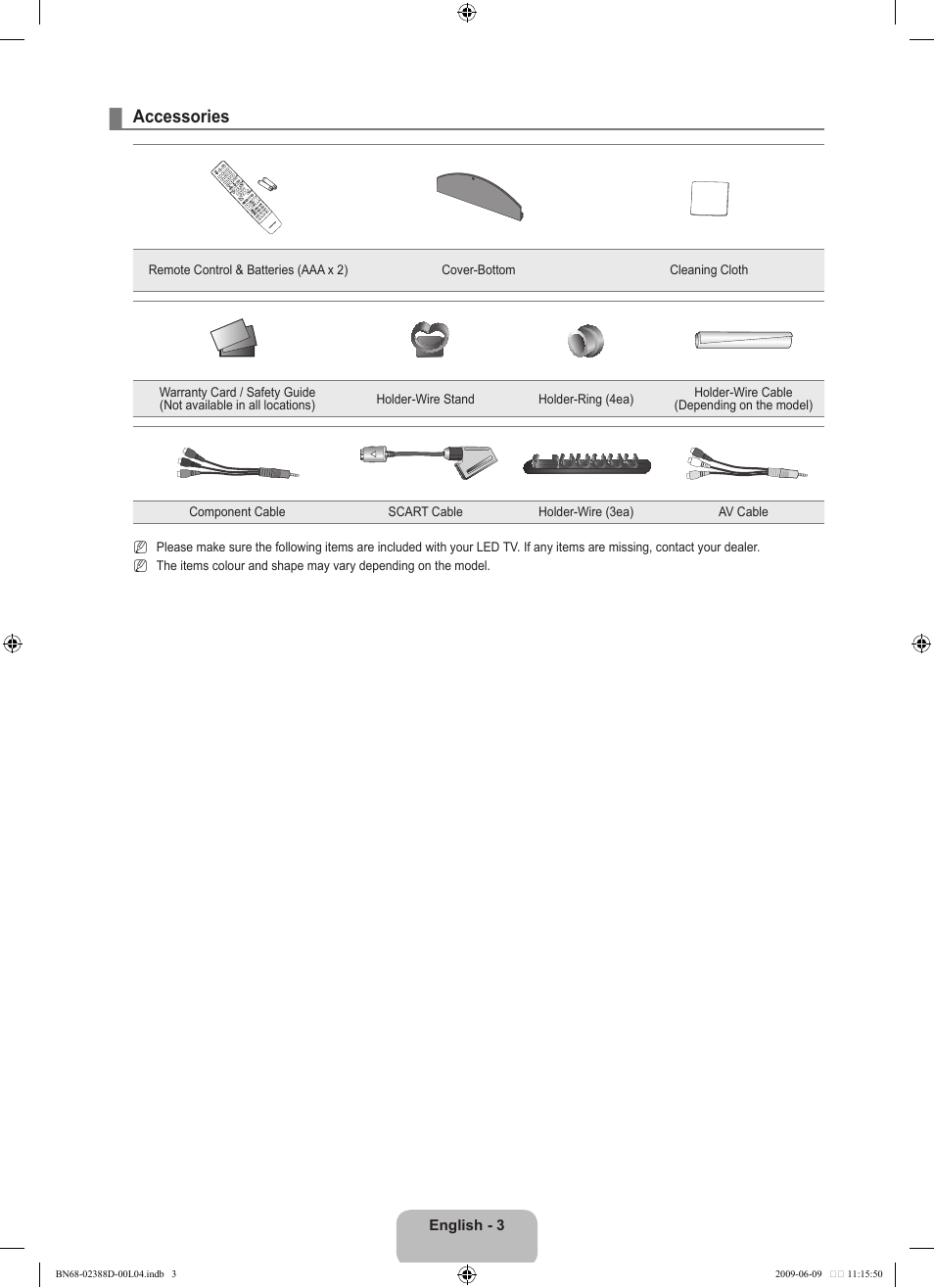Accessories | Samsung UE37B6000VP User Manual | Page 5 / 223