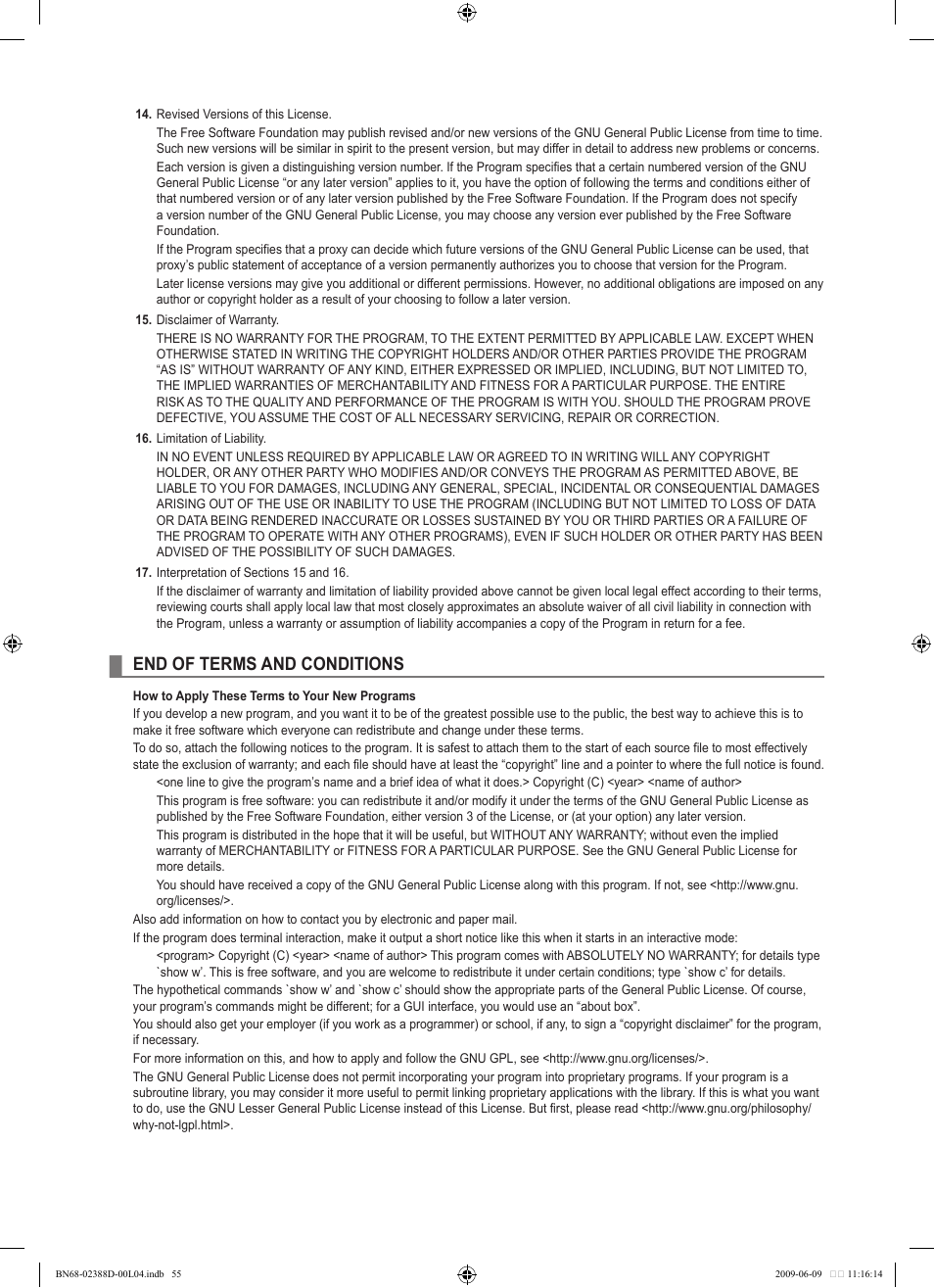 End of terms and conditions | Samsung UE37B6000VP User Manual | Page 57 / 223