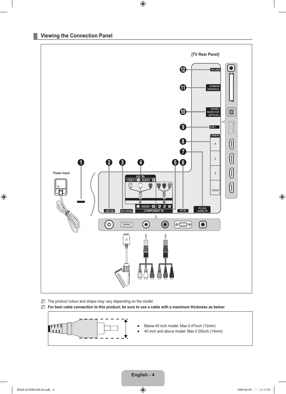 Viewing the connection panel | Samsung UE37B6000VP User Manual | Page 6 / 223
