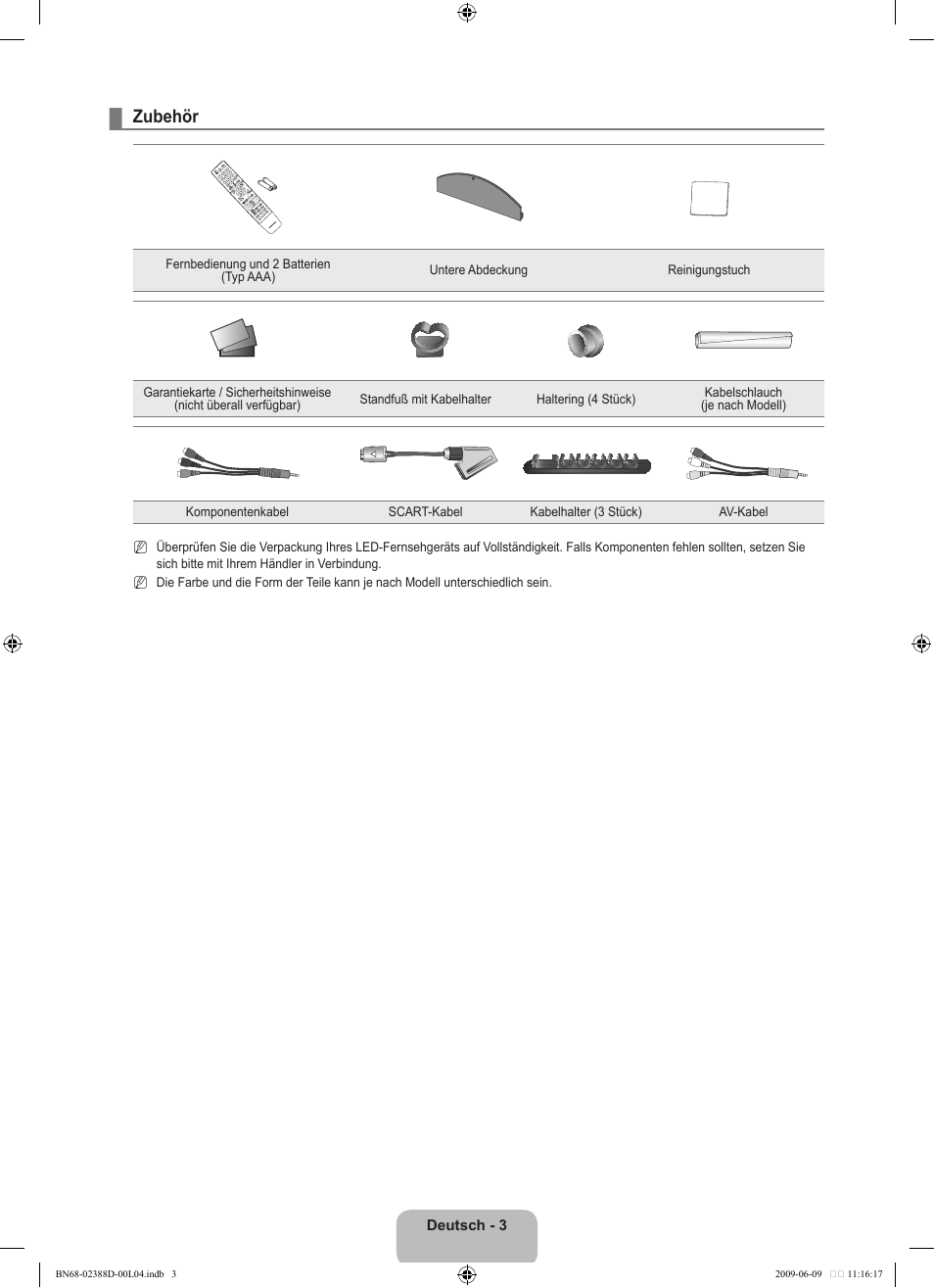 Zubehör | Samsung UE37B6000VP User Manual | Page 68 / 223
